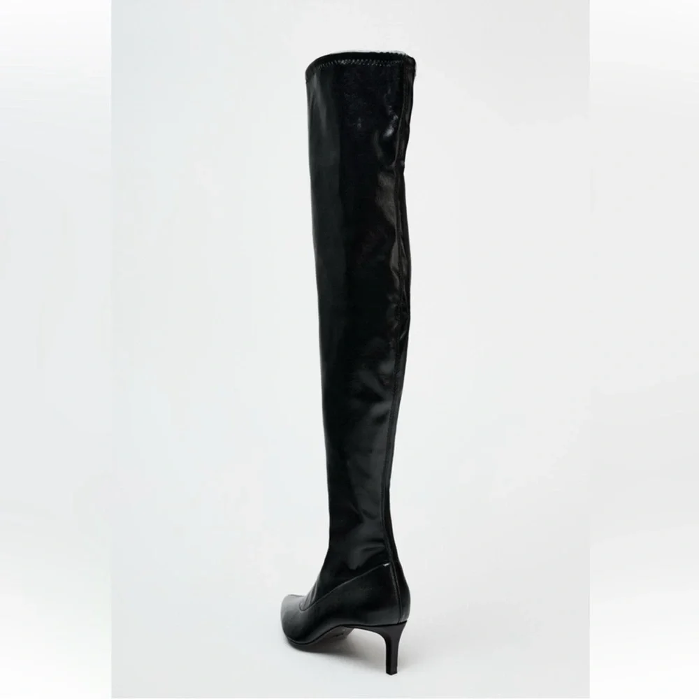 Zara | Shiny Black Over the Knee Boots